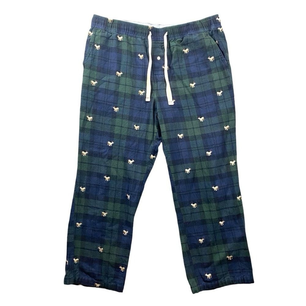 J Crew Mens XL Polar Bear Pajama Pants Plaid Flannel Christmas Embroidered